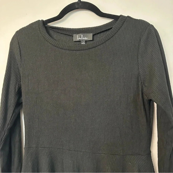 NWT Lulus Fit and Fair Black Ribbed Knit Long Sleeve Skater Dress Sz Large - Picture 4 of 14